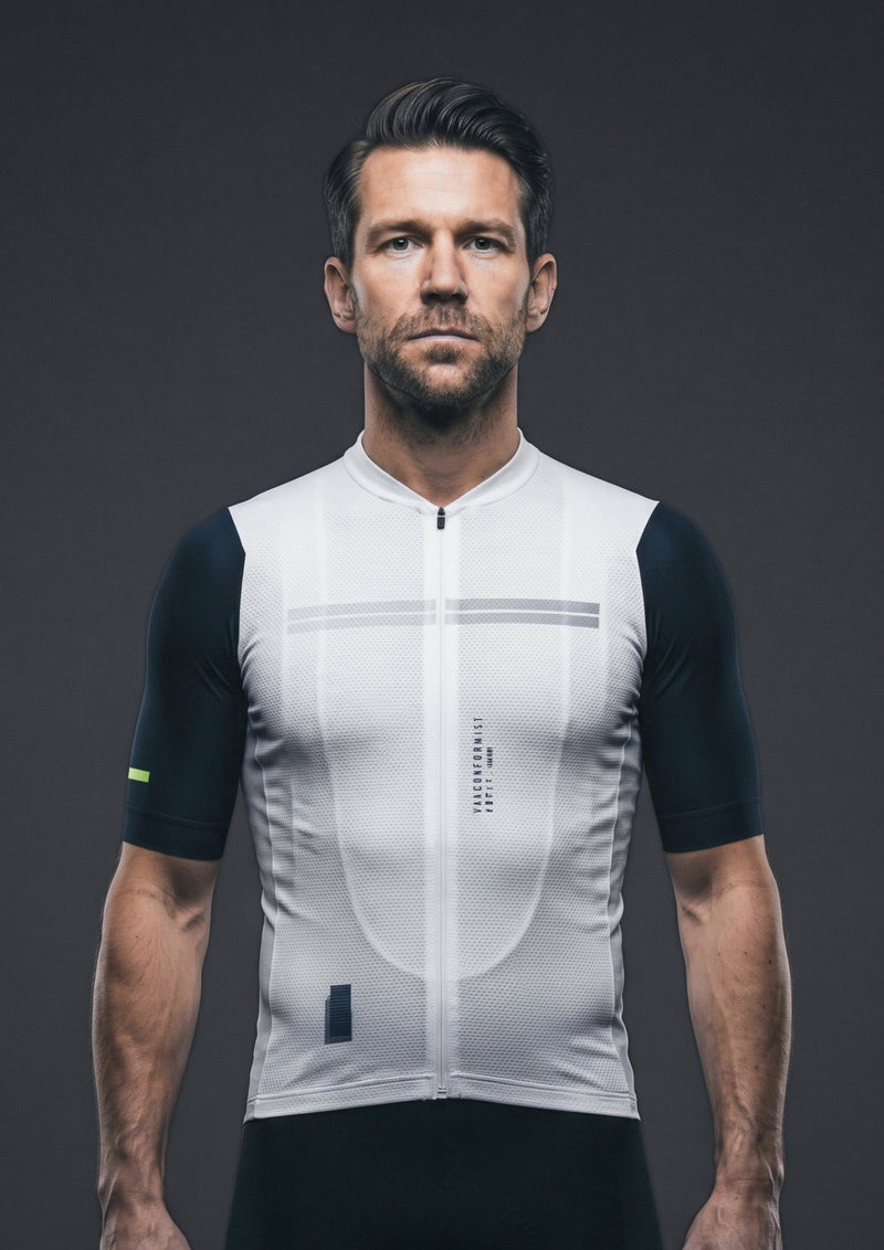 Camisa de Ciclismo CPM Aero Race Branco Grafite, vista de frente