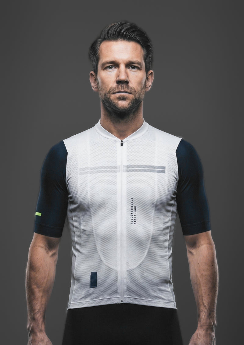 Camisa de Ciclismo CPM Aero Race Branco Grafite, vista de frente