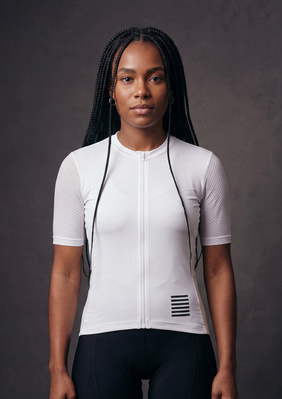 Camisa de Ciclismo Feminina CPM Manga Curta Branco, vista de frente