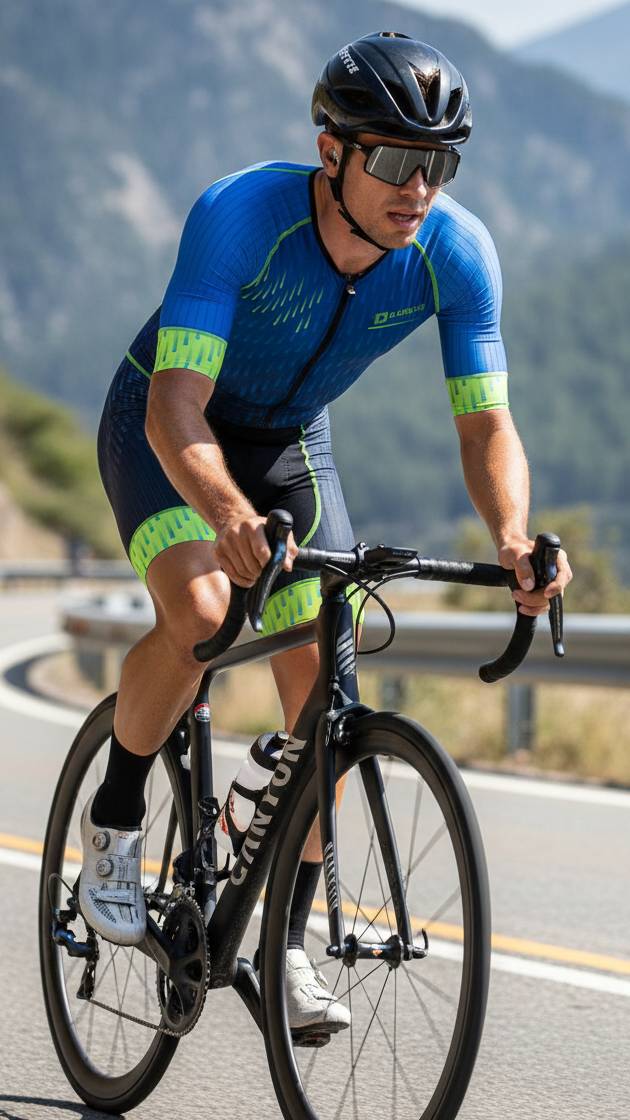 Macaquinho Triathlon DAREVIE Masculino - Azul com Verde Neon - Manga Curta