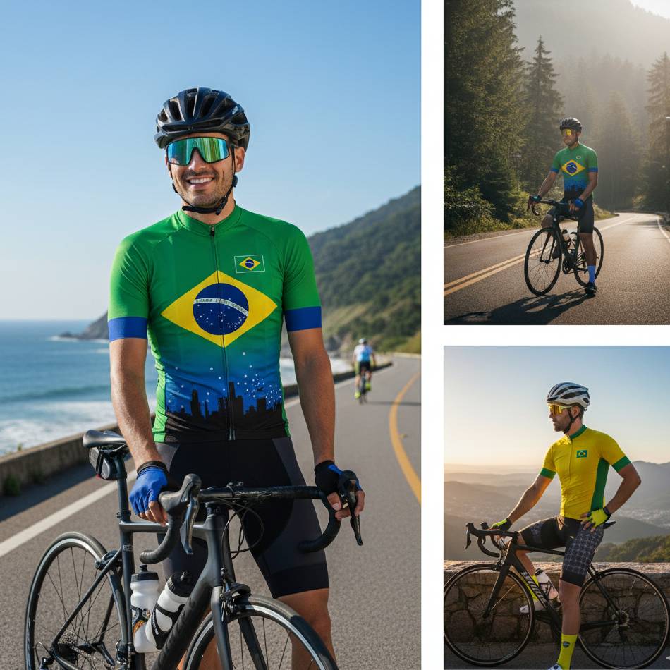 Conjunto Ciclismo Brasil - Camisa + Bretelle - 7 Modelos Seleção Brasileira