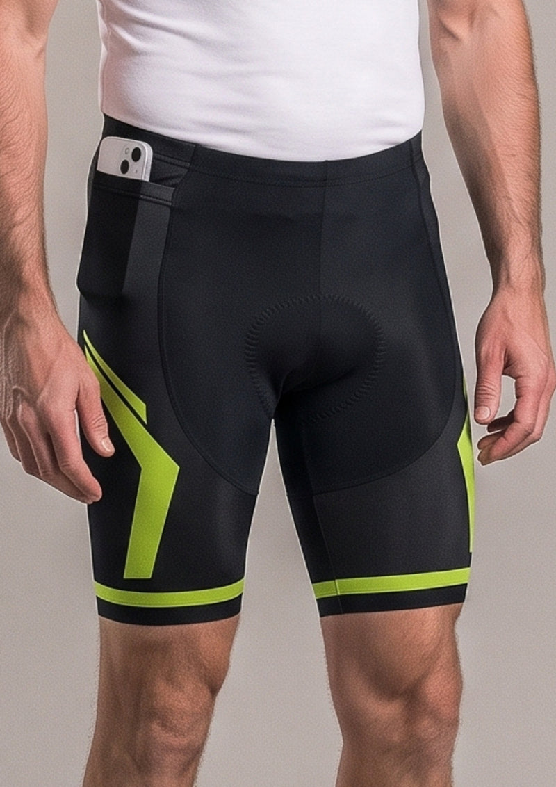 Short de Ciclismo CPM 9D Gel — Preto e Verde Lima
