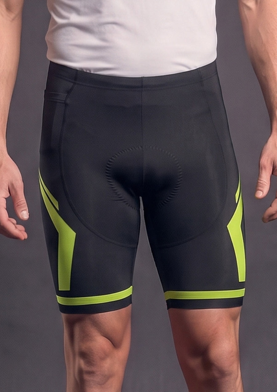 Short de Ciclismo CPM 9D Gel Preto e Verde Lima, vista de frente