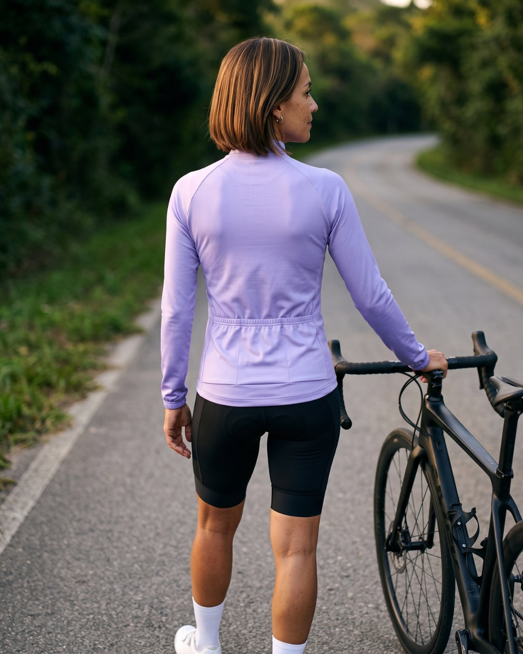 Camisa de Ciclismo Feminina CPM Manga Longa Lilás, na estrada