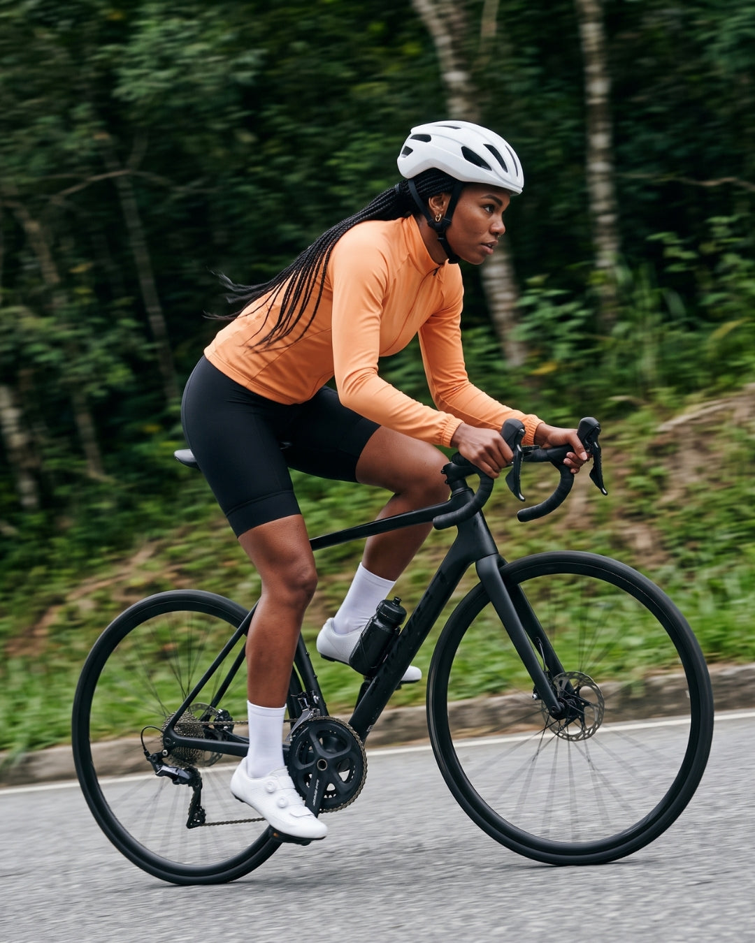 Camisa de Ciclismo Feminina CPM Manga Longa Laranja, na estrada