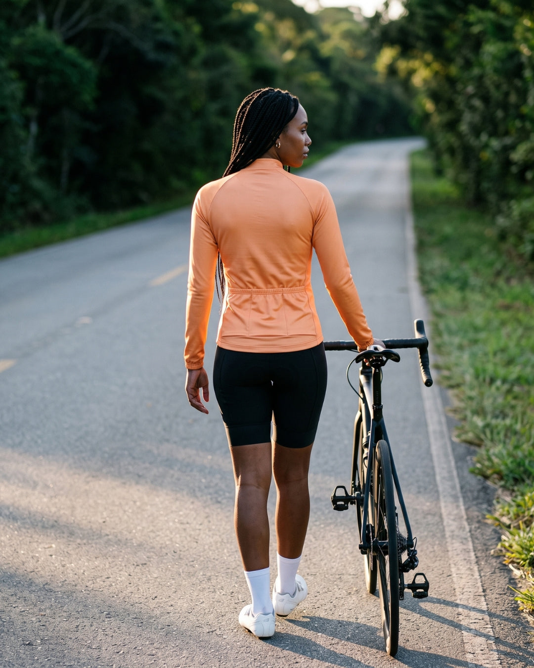 Camisa de Ciclismo Feminina CPM Manga Longa Laranja, na estrada