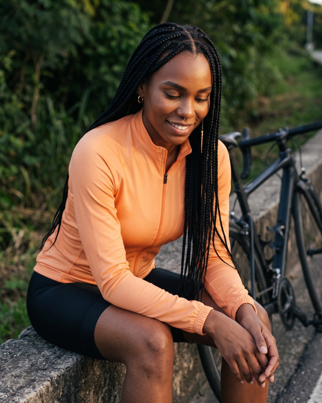 Camisa de Ciclismo Feminina CPM Manga Longa Laranja, na estrada