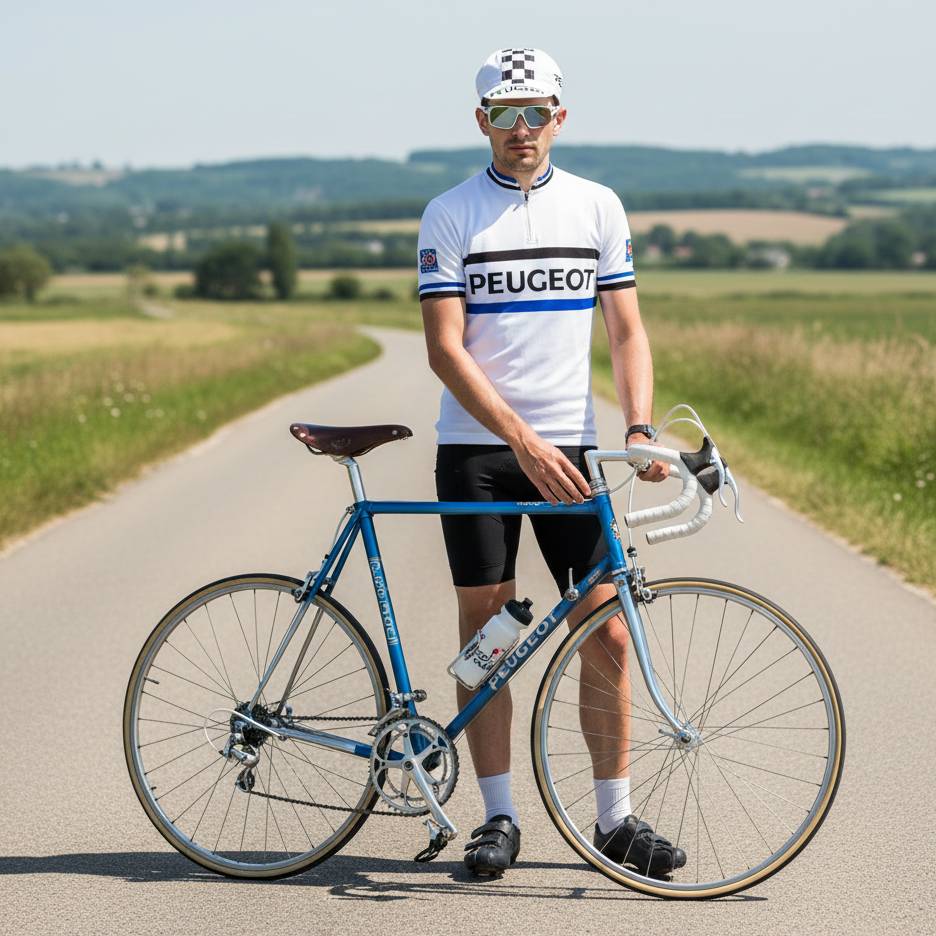 Boné Ciclismo Retrô PEUGEOT Vintage - Cap Ciclista Clássico Estilo Tour de France - Branco Xadrez