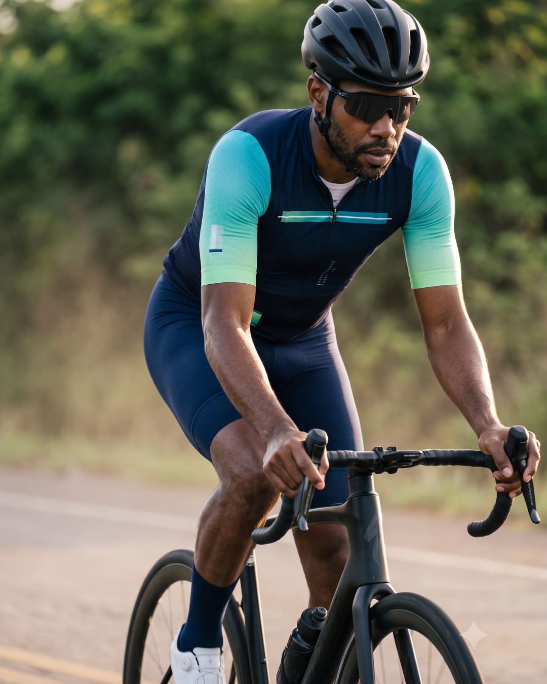 Bretelle de Ciclismo Sem Costura Pro Azul com camisa