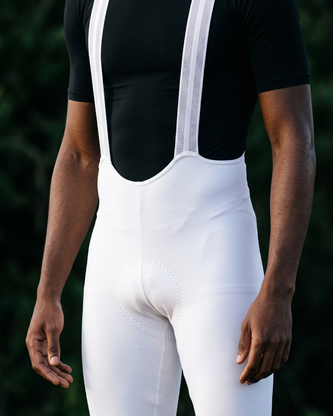 Bretelle de Ciclismo Sem Costura Pro Branco — caimento