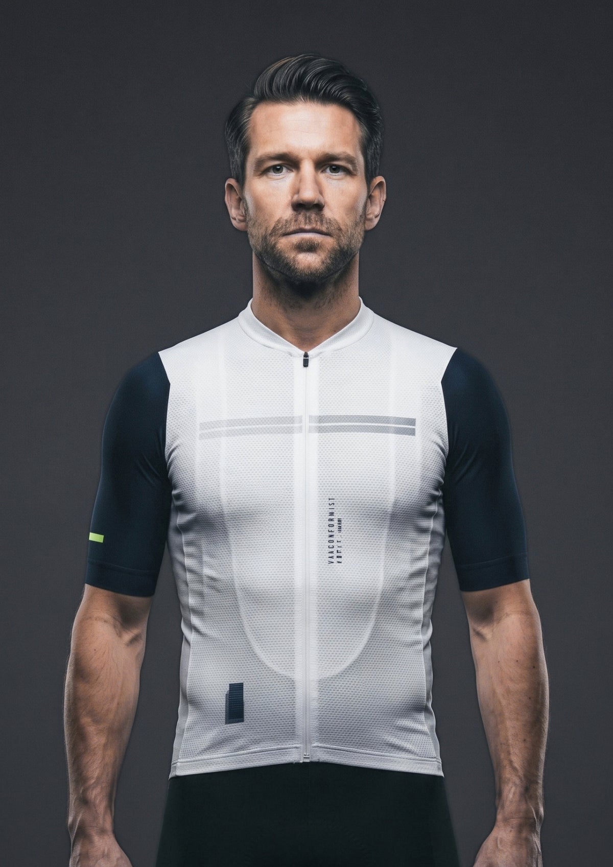 Camisa de Ciclismo CPM Aero Race Branco Grafite, vista de frente