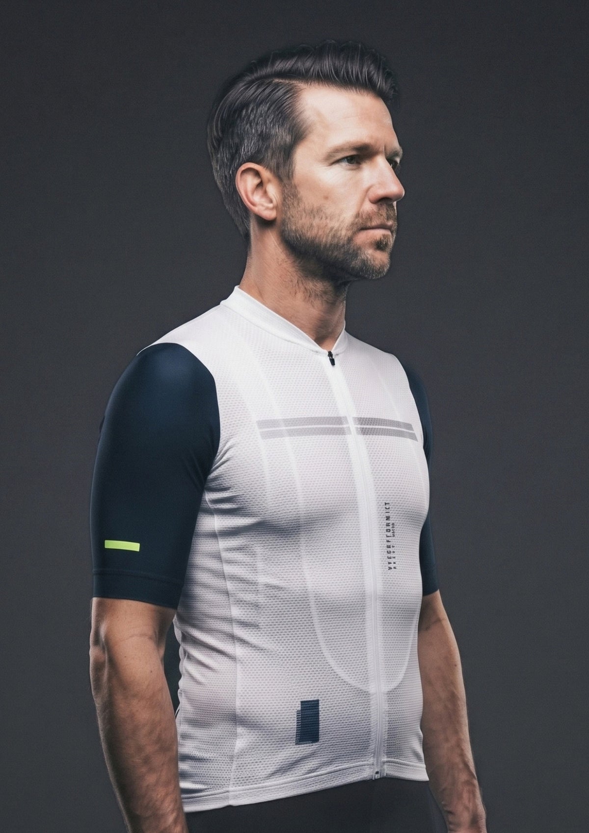 Camisa de Ciclismo CPM Aero Race Branco Grafite, vista de perfil