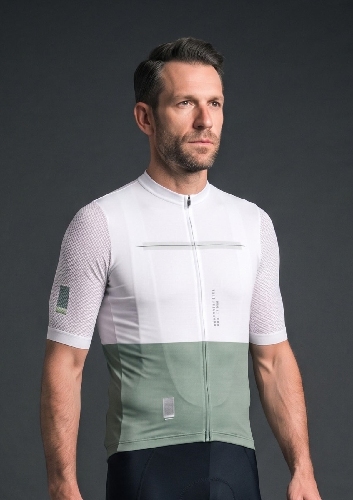 Camisa de Ciclismo CPM Aero Race Branco Verde, vista de frente