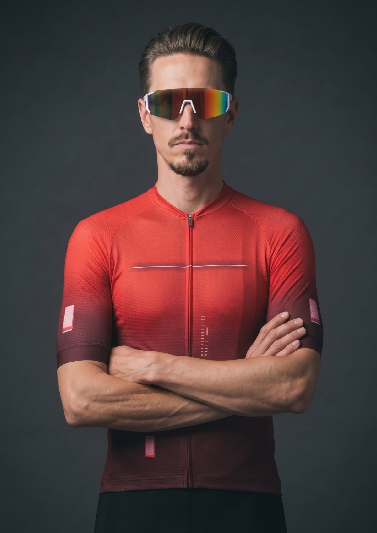 Camisa de Ciclismo CPM Aero Race Vermelho, com óculos de ciclismo