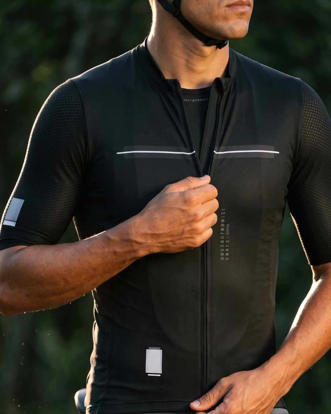 Camisa de Ciclismo Aero Race Preto em uso na estrada