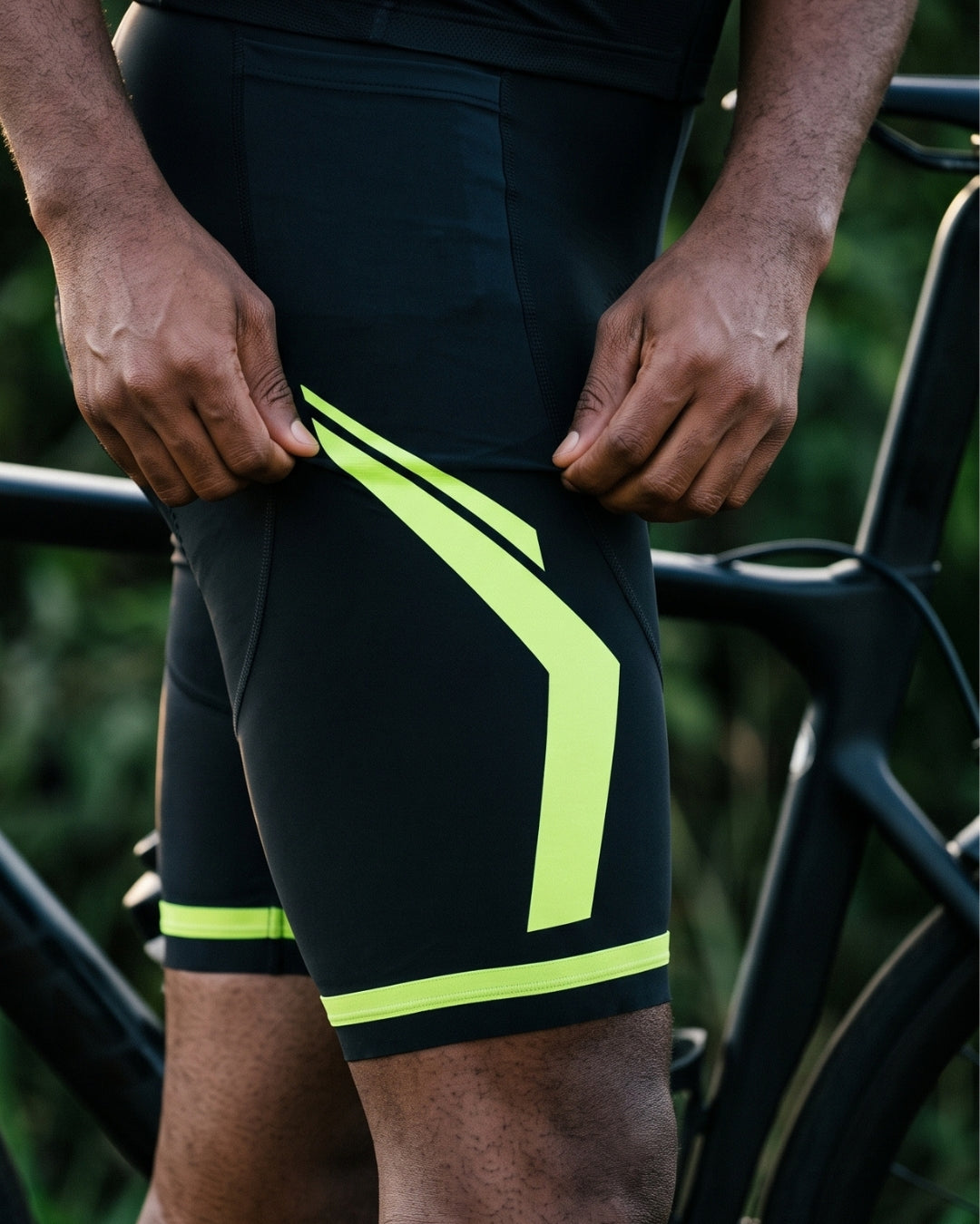 Detalhe forro 9D Gel Short de Ciclismo Preto e Verde Lima