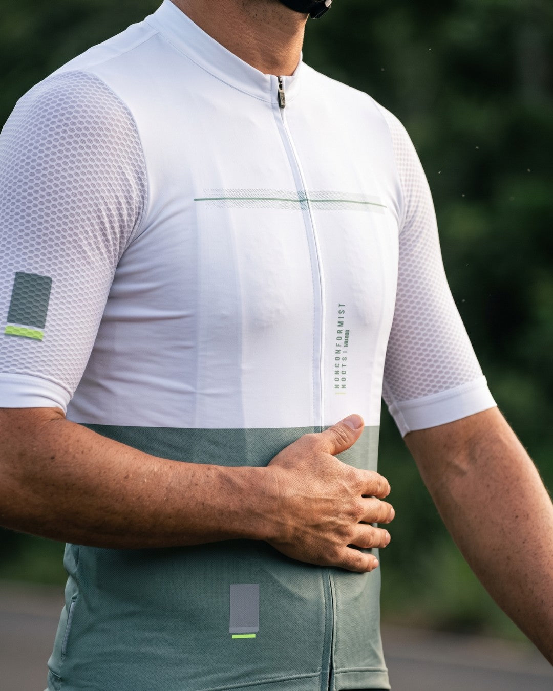 Detalhe tecido Camisa de Ciclismo Aero Race Branco Verde