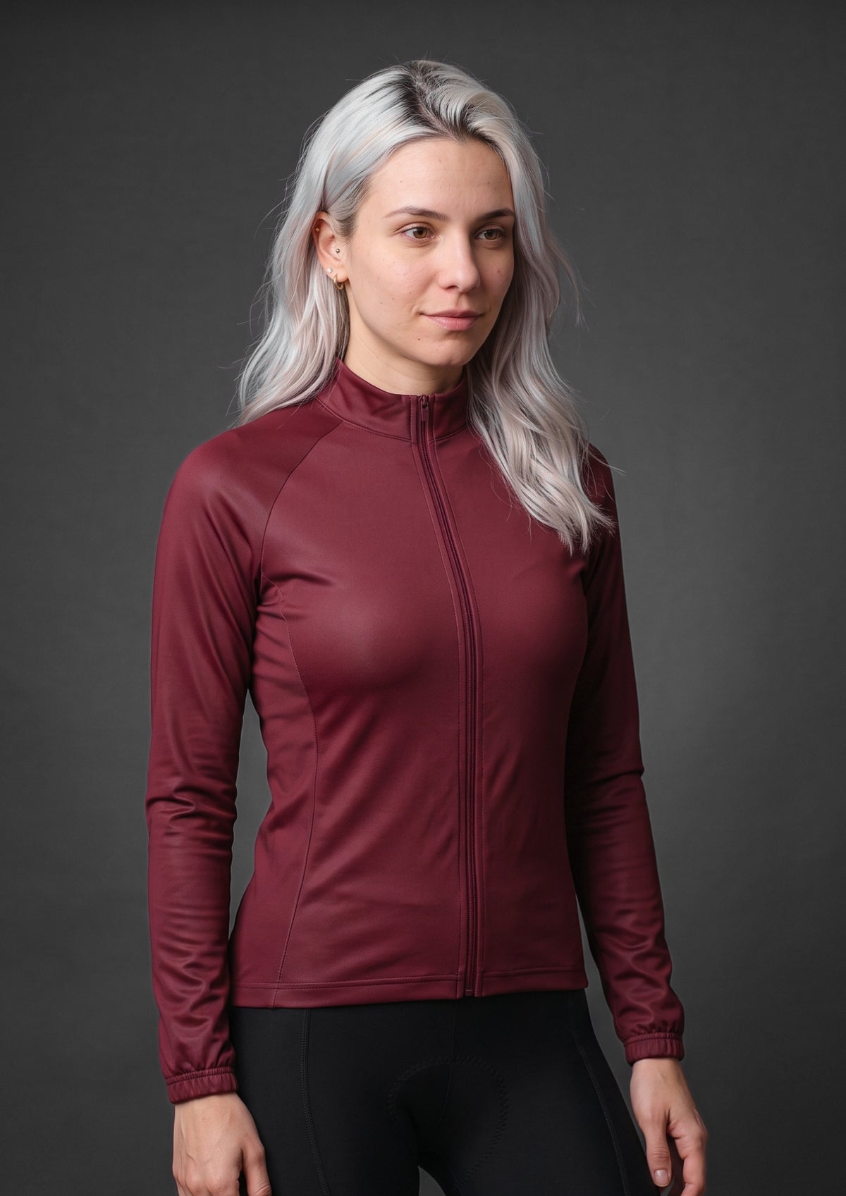 Camisa de Ciclismo Feminina CPM Manga Longa — Vinho — Manga em malha aberta — o painel claro é outro tecido, não é estampa.