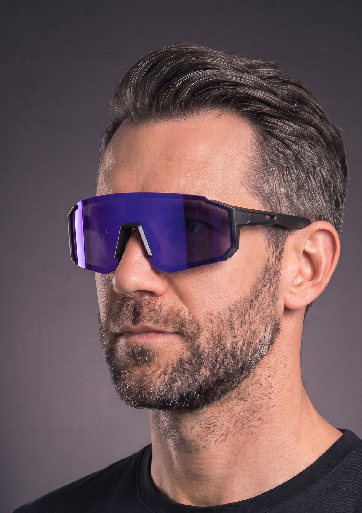 Óculos de Ciclismo CPM UV400 Anti-Luz Preto Roxo, vista três quartos