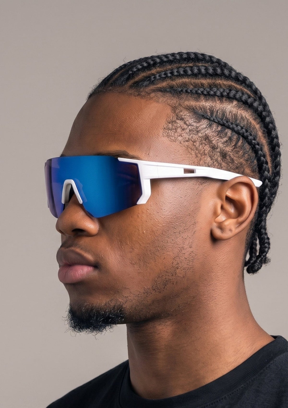 Óculos de Ciclismo UV400 Viseira Branco Azul — detalhe lente