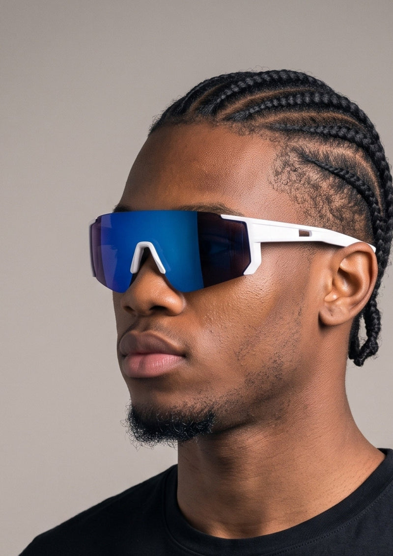 Óculos de Ciclismo CPM UV400 Viseira — Branco Azul