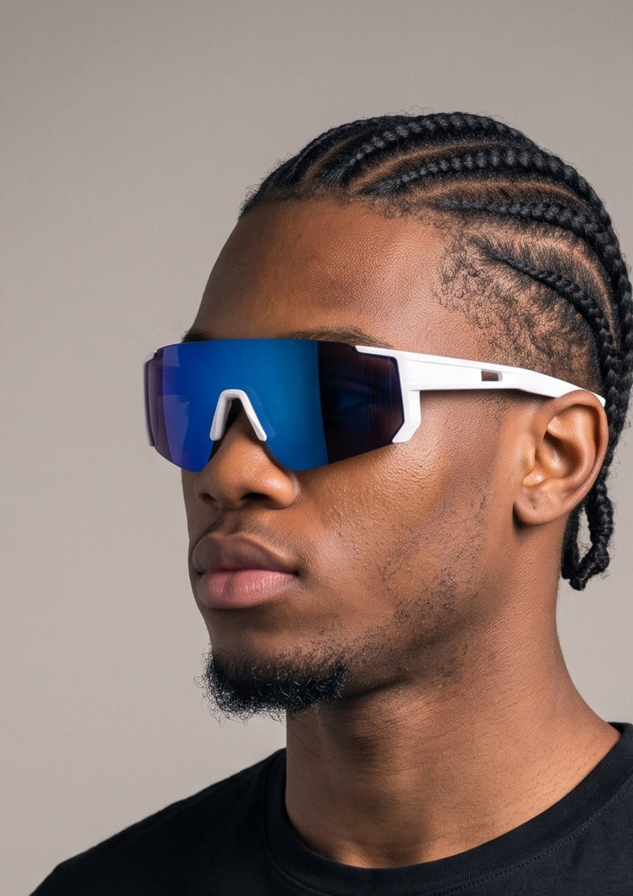 Óculos de Ciclismo UV400 Viseira — Branco Azul | Ciclismo Pelo Mundo