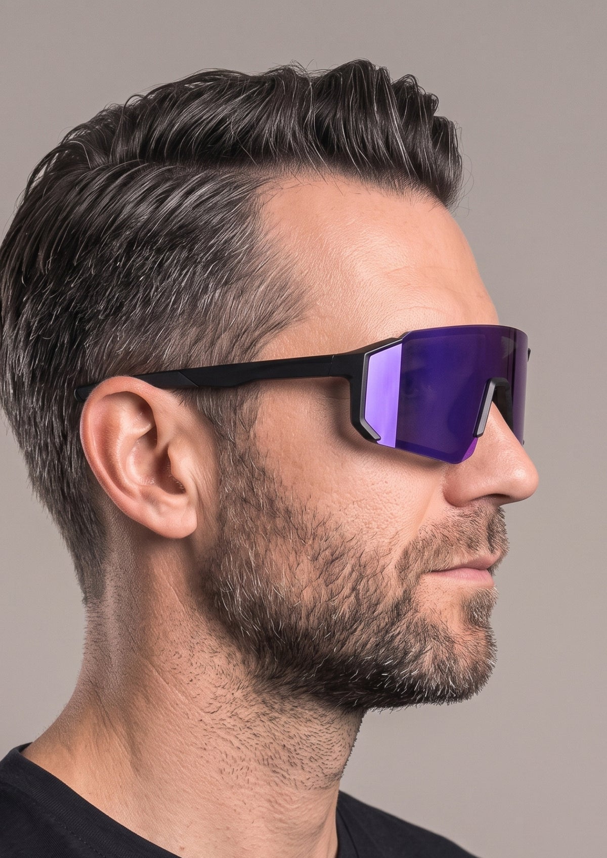 Óculos de Ciclismo UV400 Viseira Preto Roxo — detalhe lente