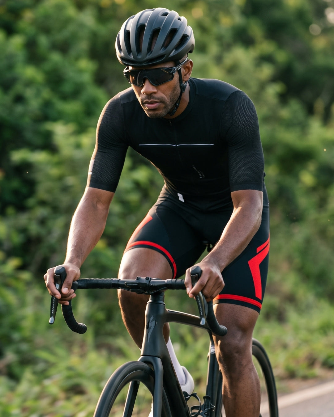 Short de Ciclismo 9D Gel Preto e Vermelho — caimento