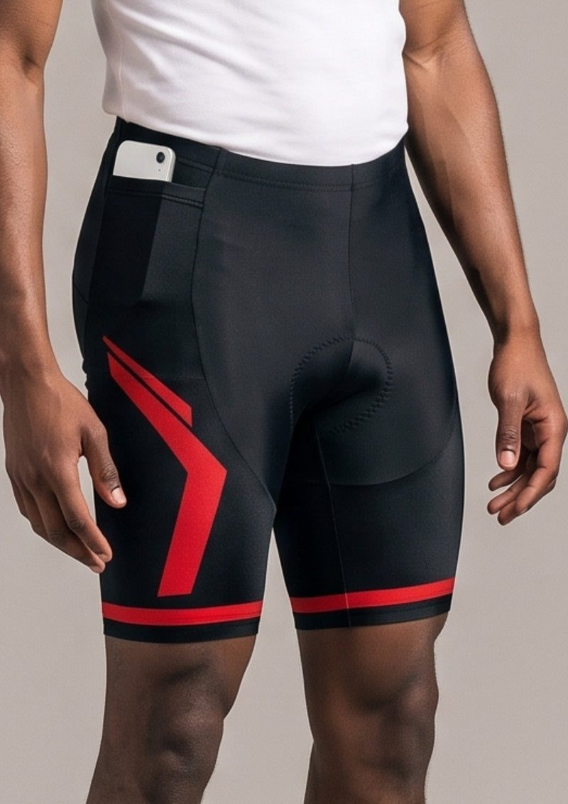 Short de Ciclismo CPM 9D Gel — Preto e Vermelho